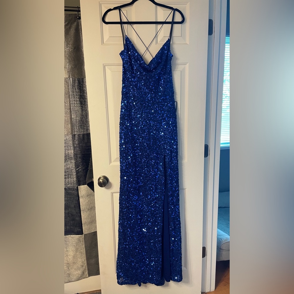 Macys P Glam Blue Sequin Dress 13/14